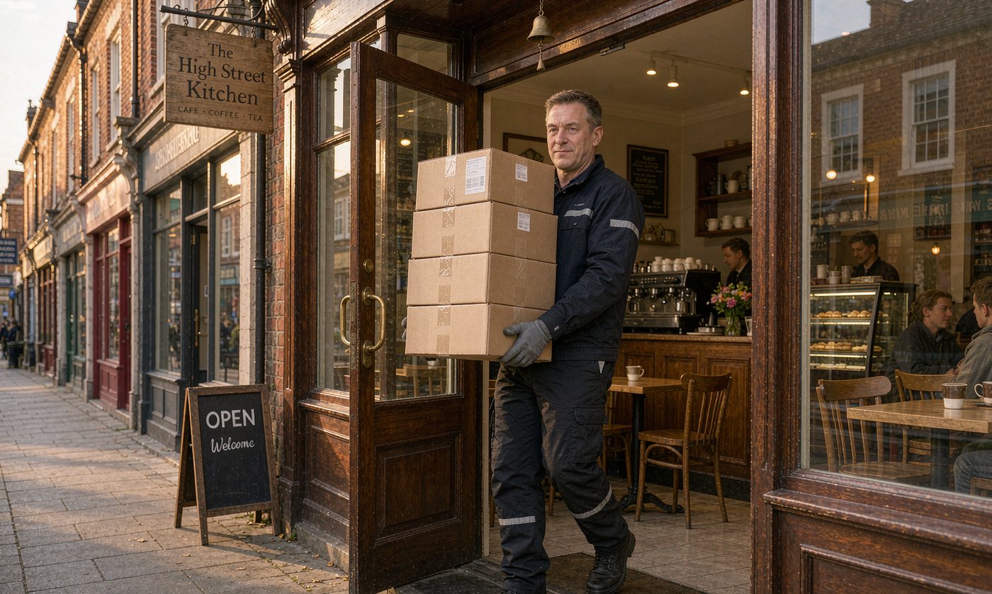 Home Freightwise courier delivering on a scheduled route